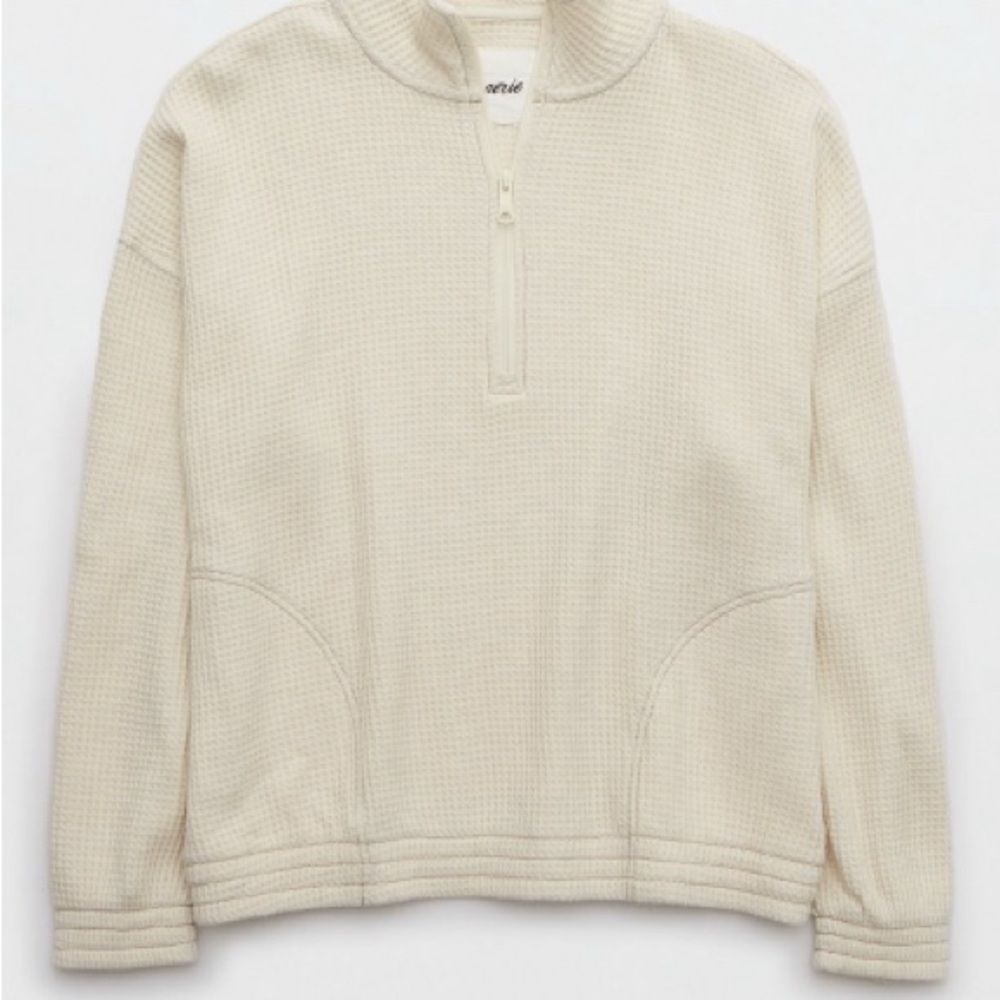 Aerie Waffle Zip-Up Sweater with pockets